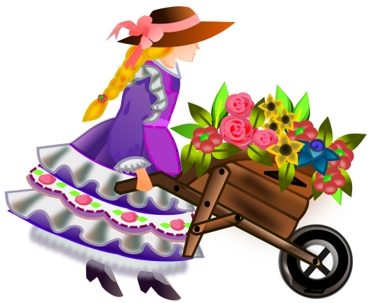 Girl Pushing Flower Cart Clip Art Image - ClipSafari