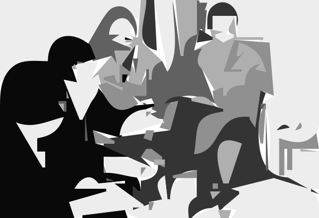 A black and white photo of three people sitting in a room Clip Art ...